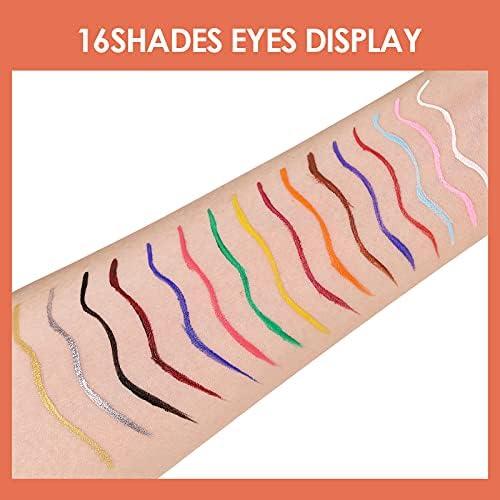 15 Colors Neon Eyeliner Pen Water Matte Smudge-proof Colourful Liquid Eyeliner Pencil Glitter Rainbow High Precise Eyeliners Set true colour Quick-dry Eye Makeup Cosmetics Lipliner