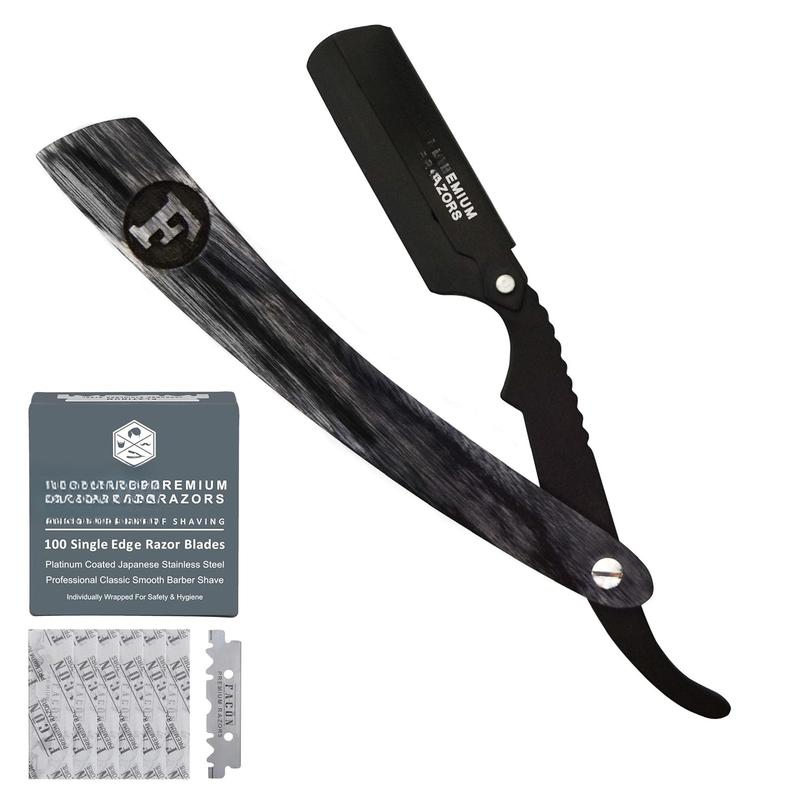 100 BLADES + Facon Professional Wooden Straight Edge Barber Razor - Salon Quality Cut Throat Shavette