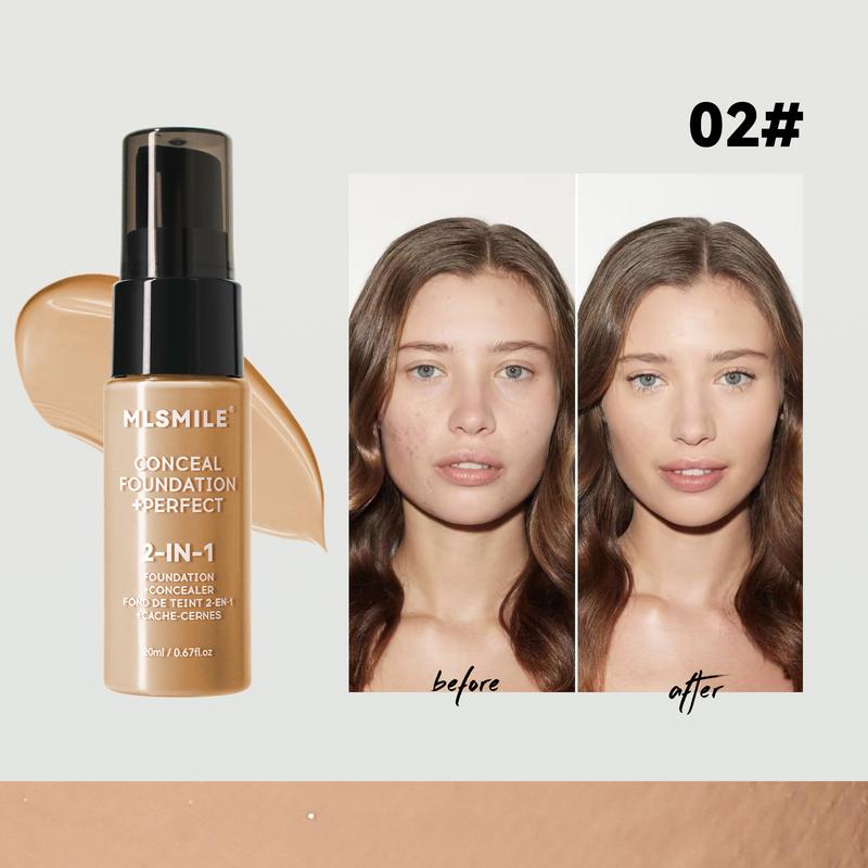 2 In 1 Foundation Concealer,Full Coverage,Natural Matte Finish ,Lightweight Creamy Texture,Waterproof Liquid Makeup for Women Cosmetic