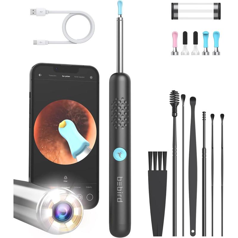 Ear Wax Removal Tool - R1 Upgraded Ear Cleaner with 1080P Camera, Smart Visual Earwax Remove Kits with 6 LED Lights & Multi Replacement Tips for Daily Ear Cleaning