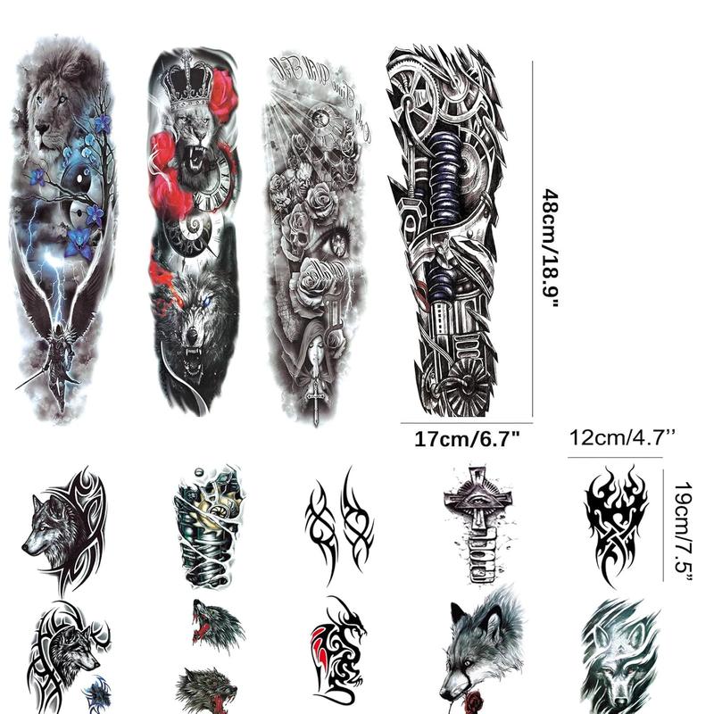 Full ArmTemporary Tattoos, temporary tattoos for men - Full Arm Waterproof Temporary Tattoos stickers 4 Sheets and Half Arm Shoulder Fake Tattoo 10 Sheets - Temporary Tattoos Adult BETY5