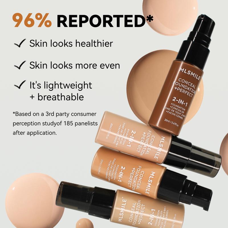 2 In 1 Foundation Concealer,Full Coverage,Natural Matte Finish ,Lightweight Creamy Texture,Waterproof Liquid Makeup for Women Cosmetic