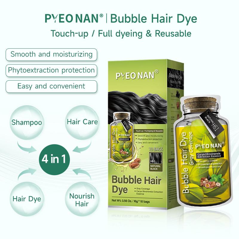 PYEONAN Unisex Bubble Hair Dye, Ammonia-Free, Natural Plant Extracts, 2-in-1 for Gray Coverage and  Haircare , Gray Hair Turns into Black or Dark Brown with Herbal Ingredients, No Bleaching, 10 Bags Hair Color 5.6 Oz. 160g