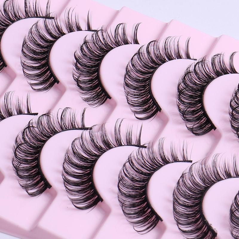 Russian Curled False Eyelashes, 10 Pairs Wispy Cluster Lashes, Natural Look Curl Eye Makeup Strip Lashes for Women & Girls Eye Extensions