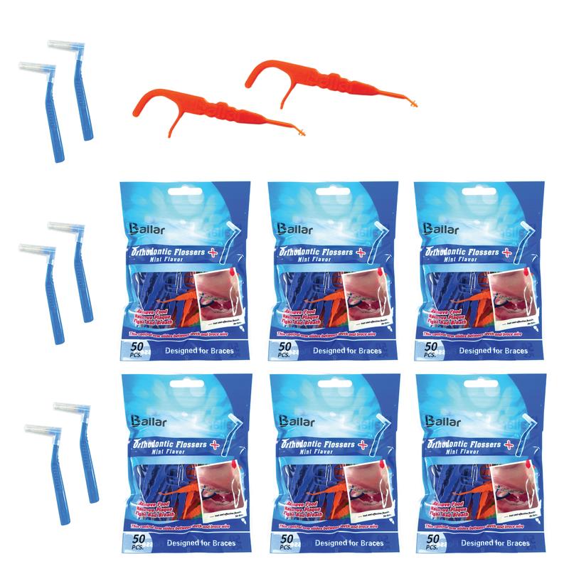 Flosser for Braces| Ortho Floss| 300 Count Bag| Pack of 6 Bonus 4 Interdental Brush| Floss Dental Pick Fits Between Brace Wire and Teeth| Quick and Easy Braces Floss