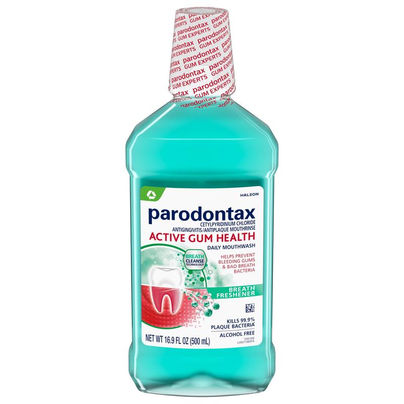 Parodontax Active Gum Health Breath Freshener Mouthwash, Fresh Mint, 16.9 Fl Oz, for Adults