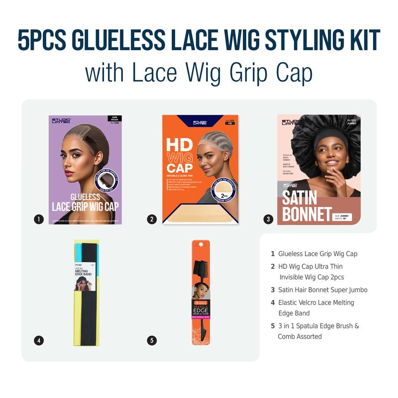 5pcs Glueless Lace Wig Styling Kit with Lace Wig Grip Cap