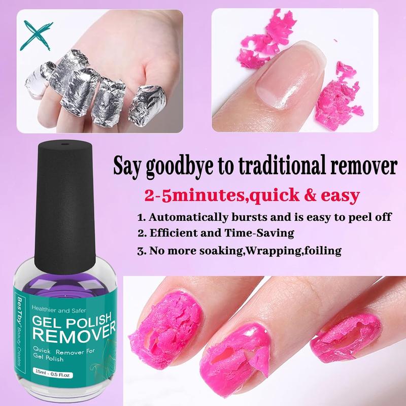 Gel Nail Polish Remover - Gel Polish Remover (2pcs 15ml 0.5oz), Remover for Gel Nail Polish 2-5 Minute Easy and Quick, with Pusher and Scraper Nail File Tools, No Soaking or Wrapping Foil