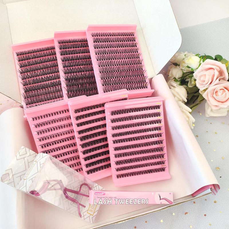 Individual False Eyelashes Kit, 1 Set Mixed Length & Styles Natural Look Eyelash Extensions with Tools, Self Grafting Curl Eyelashes, Eye Makeup Enhancement Tool, Eyelashes Extensions Kit