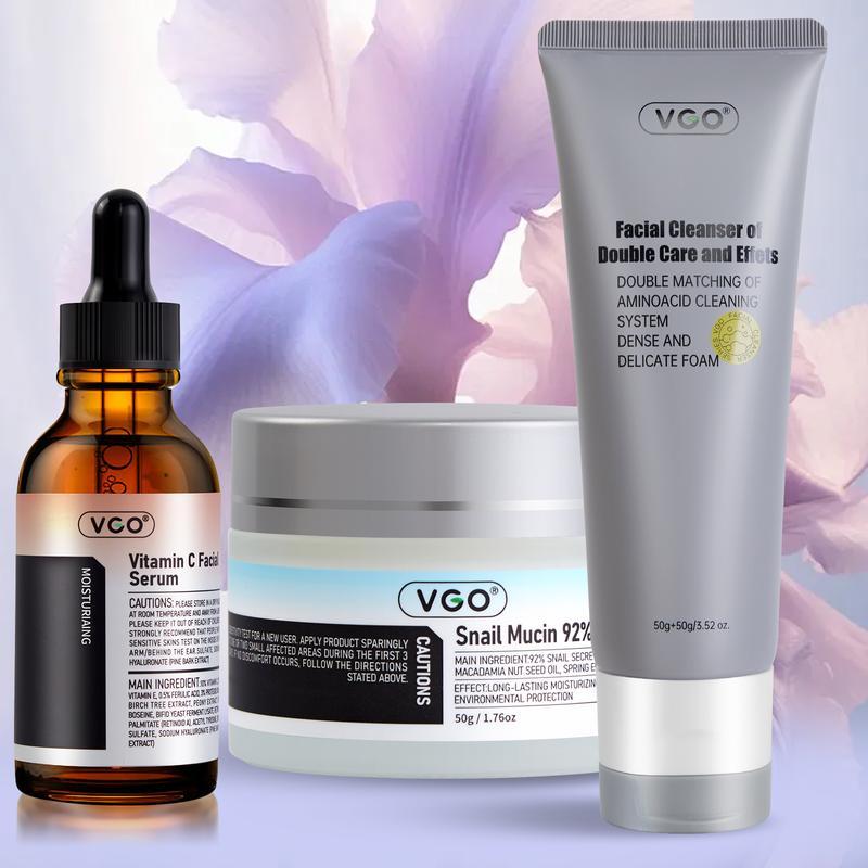 VGO Biotech Snail Mucin Vitamin C Facial Kit for Skin Repair - Includes Serum, Moisturizer, and Cleanser - Moisture, Skincare Skincare Moisture Hydrating Moisture Comfort facial cream