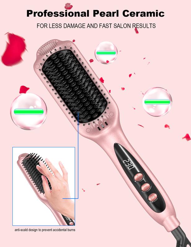 LANDOT Hair Straightener Brush Heated Straightening Brush: Negative Ion Ceramic Hot Hair Brush Straightener for Smooth Frizz-Free Hair,QF-S200