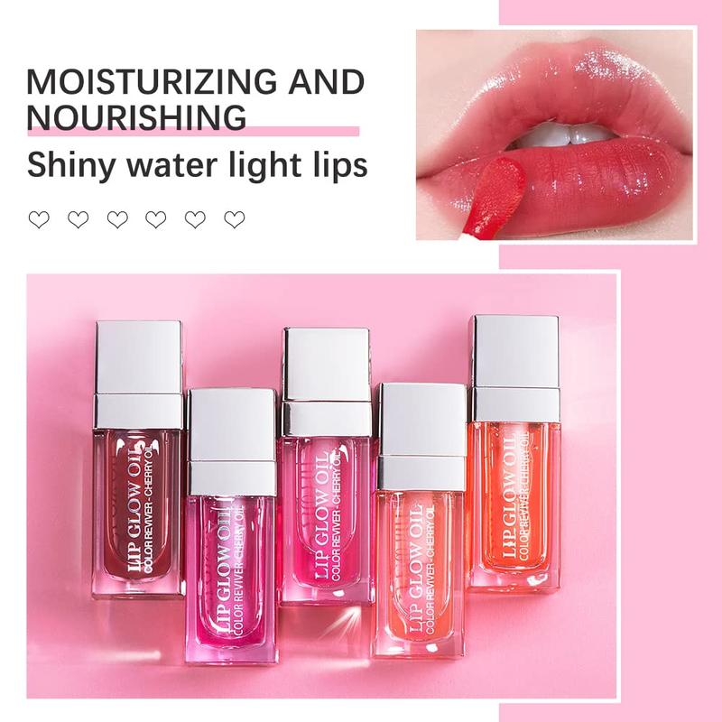 Hydrating Lip Glow Oil, Lip Oil Gloss Transparent Toot Tinted Nourishing Long Lasting Repairing Lightening Lip Lines (RASPBERRY) 0.2 OZ