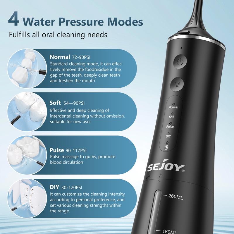 SEJOY Water Flosser Cordless Dental Oral Irrigator Cleaner Teeth Pick 10 Nozzles