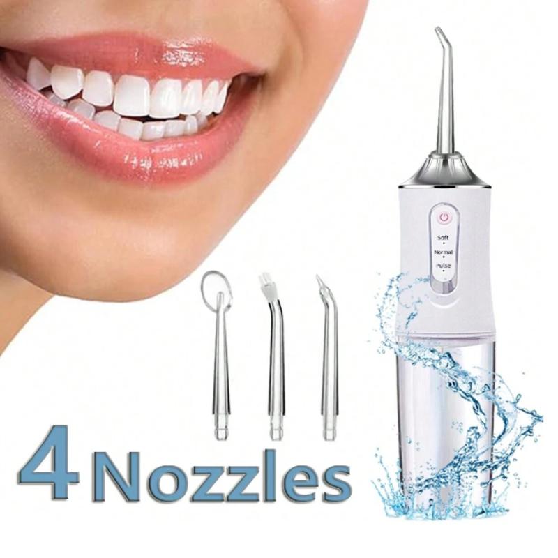 Portable Rechargeable Oral Irrigator, 1 Box 230ML Electric High-pressure Oral Irrigator with 4 Counts Nozzles, Daily Water Flosser for Home & Travel,Gift For Halloween & Christmas & autumn & winter Gifts.A nice gift for someone of the opposite sex.