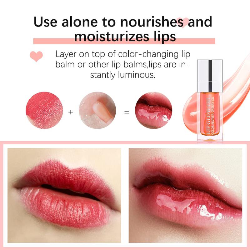 Hydrating Lip Glow Oil, Lip Oil Gloss Transparent Toot Tinted Nourishing Long Lasting Repairing Lightening Lip Lines (RASPBERRY) 0.2 OZ