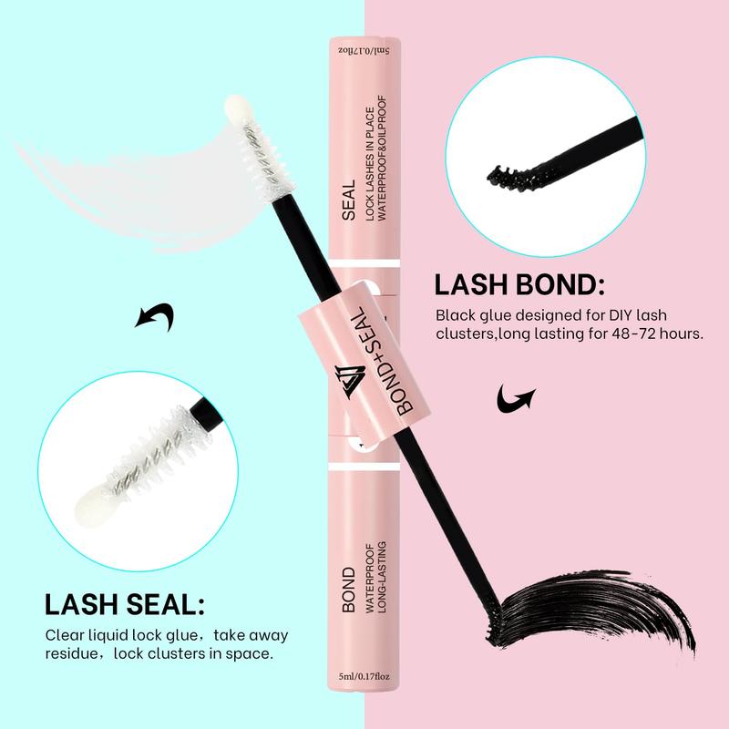 Natural Individual Lash Clusters Kit Multi-type Mixed DIY Eyelash Extension:Bottom Lashes, Volume Lashes, 7D Wispy Spikes Fans, 20D Clusters, Bond&Seal, Lash Tweezer DIY at Home (5-16mm, Kit)