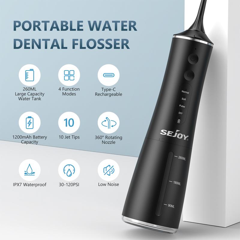 SEJOY Water Flosser Cordless Dental Oral Irrigator Cleaner Teeth Pick 10 Nozzles