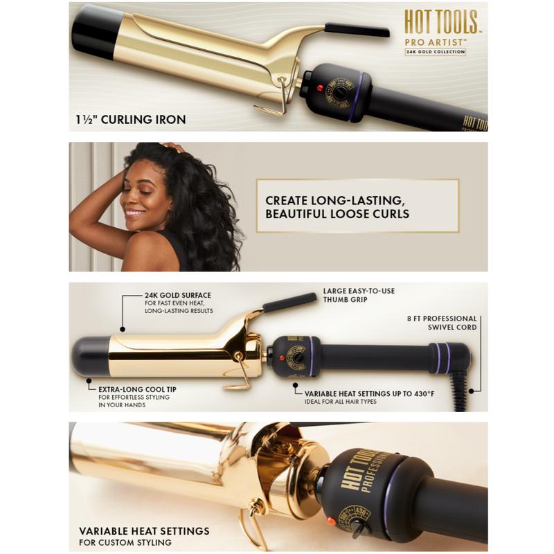 HOT TOOLS 24K Gold Pro Artist Curling Iron 1.5