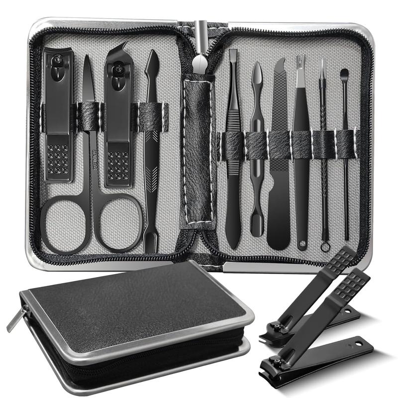 Manicure Set Personal Care Mens Grooming Kit 10 In 1 Professional Manicure Kit grooming kit, Clippers for Men and Beauty Tool Portable Set,with Luxurious Travel Case (Black)