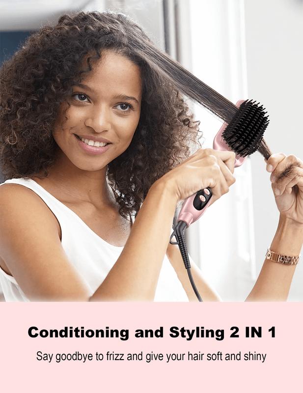 LANDOT Hair Straightener Brush Heated Straightening Brush: Negative Ion Ceramic Hot Hair Brush Straightener for Smooth Frizz-Free Hair,QF-S200