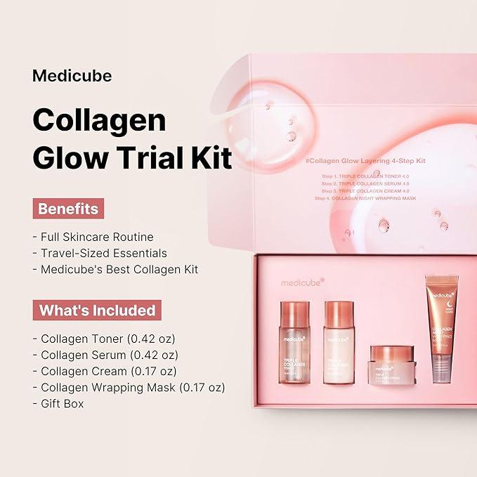 HOT!!! [Medicube Official] Collagen Glow Trial Kit l Triple Collagen Toner (Mini) + Triple Collagen Serum (Mini) + Triple Collagen Cream (Mini) + Collagen Night Wrapping Mask