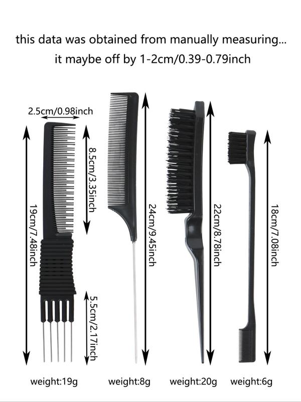 Hair Styling Comb Set, Hair Teasing Combs, Curly Hairbrush Set with Edge Brush, Rat Tail Comb and Bristle Brush for Women Men Kids