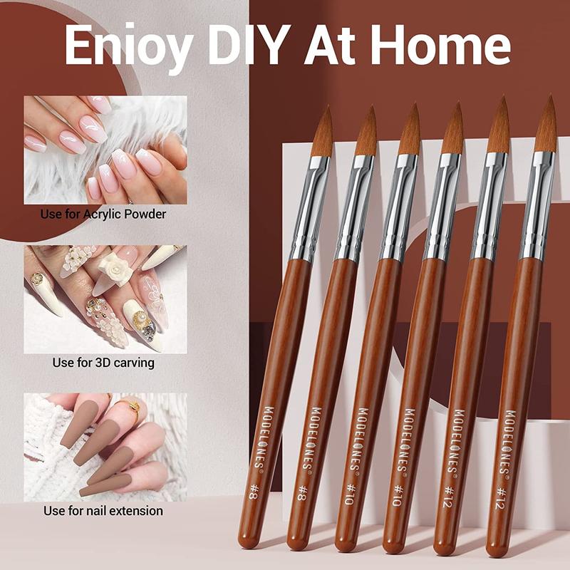 3Pcs Acrylic Nail Brush Set, Size 8 10 12 Kolinsky Acrylic Brushes for Acrylic Powder Application, Nail Extension, 3D Nail Carving, round Shaped Nail Art Brushes with Wooden Handle modelones modelones