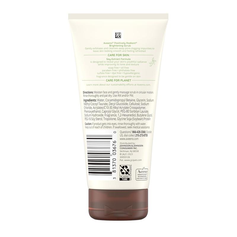 [Skin & Earth] Aveeno Positively Radiant Exfoliating Facial Scrub, 5 FL OZ, Brightening with Soy Extract for Smooth Skin