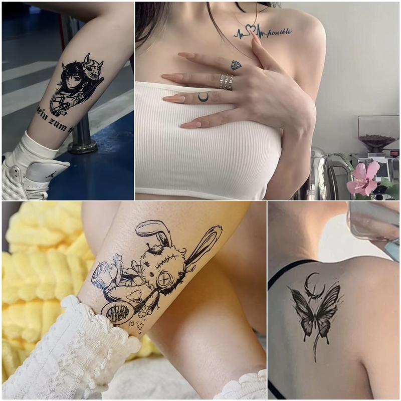 10 sheets Realistic Waterproof Tattoo Stickers,Black Temporary Tattoos Stickers, Forearm Designs Featuring Tribal, bowknot,cats, rabbits, hearts, roses, butterflies,cute Temp Halloween Fake Tattoo Stickers, Rose, and Animals