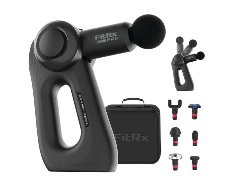 FitRx Pro Neck and Back Massager, Handheld Percussion Massage Gun with Multiple Angles, Speeds and Attachments