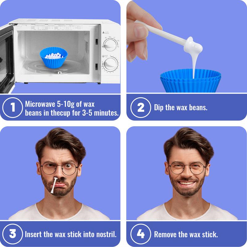 Nose Wax Kit Men | 100g Nose Hair Removal Wax Kit For Men & Women | Safe Quick Painless Nasal Waxing| 30 Applicators | 12 Mustache Guards | 15-20 Times Usage Body Care Smooth