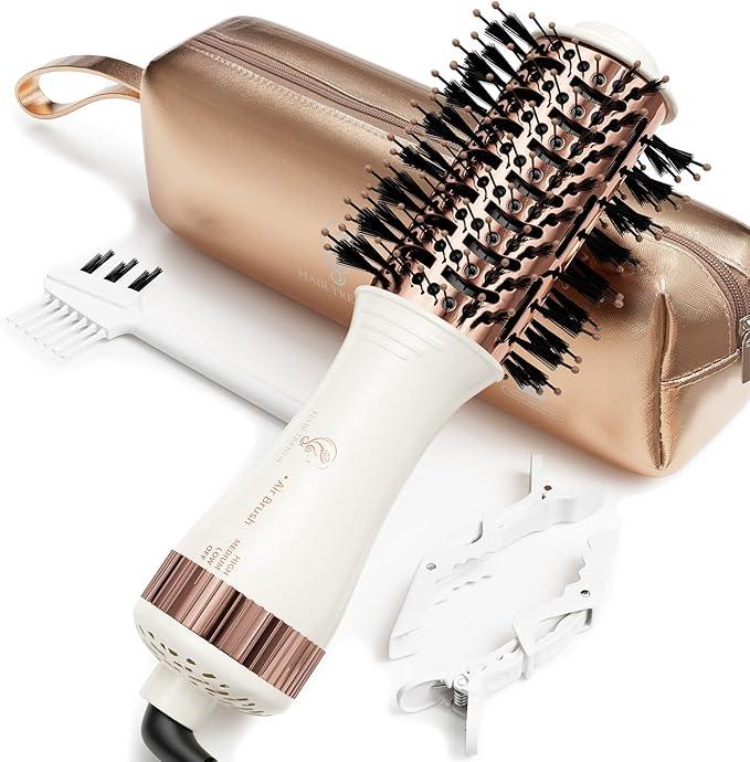 Travel Blow Dryer Brush in one, Dual Voltage Mini Hot Air Brush, Hair Trends Nano Titanium 2 Inch One Step Hair Dryer and Styler Volumizer Oval Shape