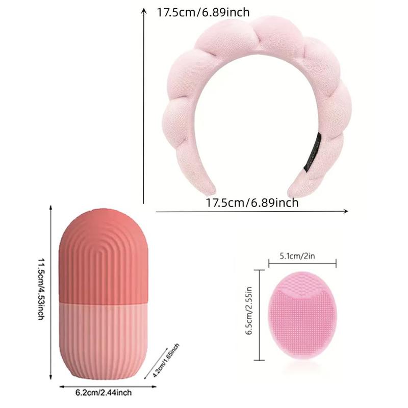 Skincare Ice Roller & Hair Band & Silicone Face Scrubber Set, 3 Counts set Face Massage Ice Block Skincare Tool, Beauty & Personal Care Product for Women