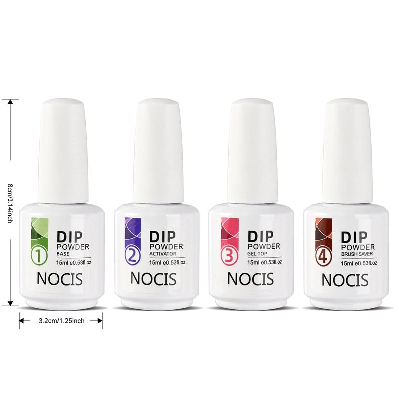 15ml 0.53oz Dip Powder Liquid Set (4pcs), Dip Powder Activator Base Top Coat Brush Saver Dip Nail Liquid Set, French Manicure Starter Home DIY & Salon Use