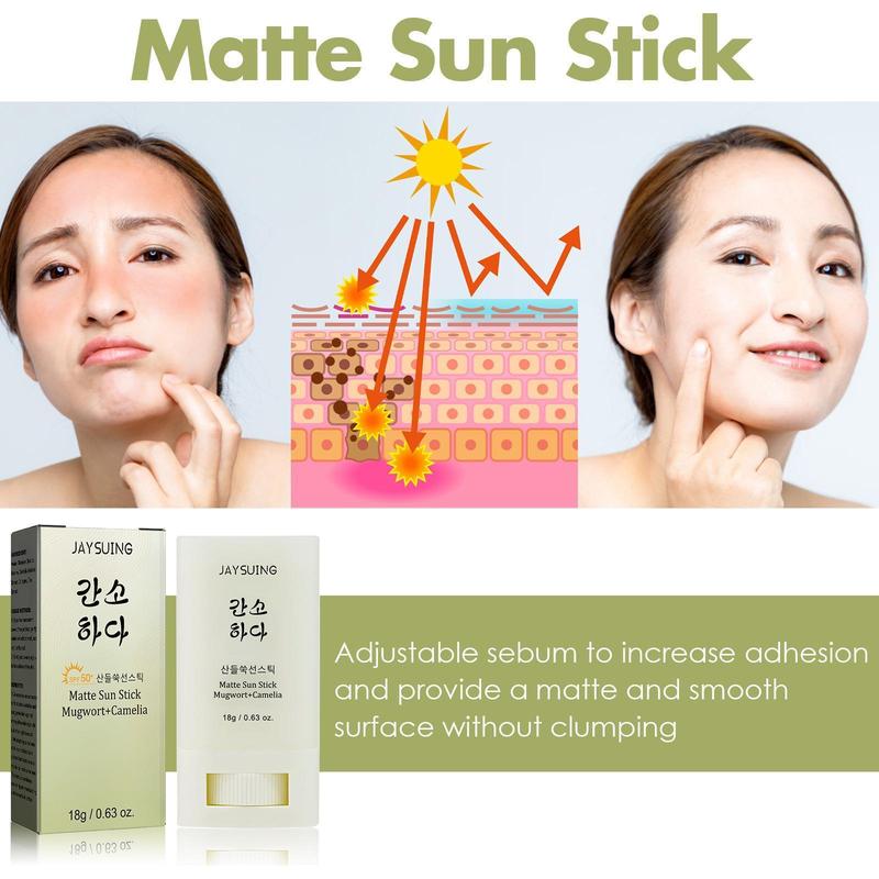 NEWMatte Sun Stick, Mugwort &Camelia, SPF50+ PA++++,0.63 0z (18 g) Facial Hydrating Skincare Sunscreen Gentle Lightweight Moisturizing