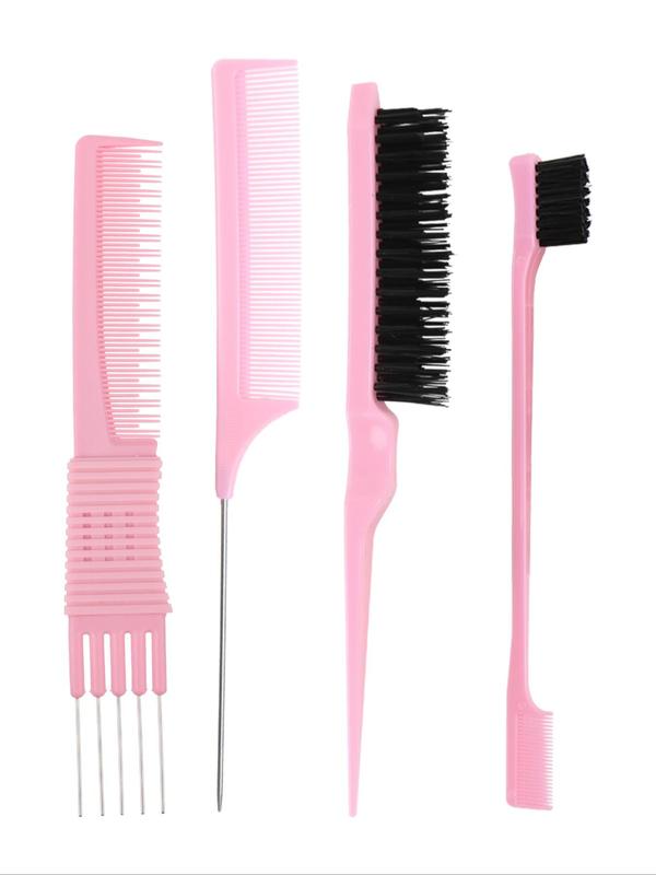 Hair Styling Comb Set, Hair Teasing Combs, Curly Hairbrush Set with Edge Brush, Rat Tail Comb and Bristle Brush for Women Men Kids