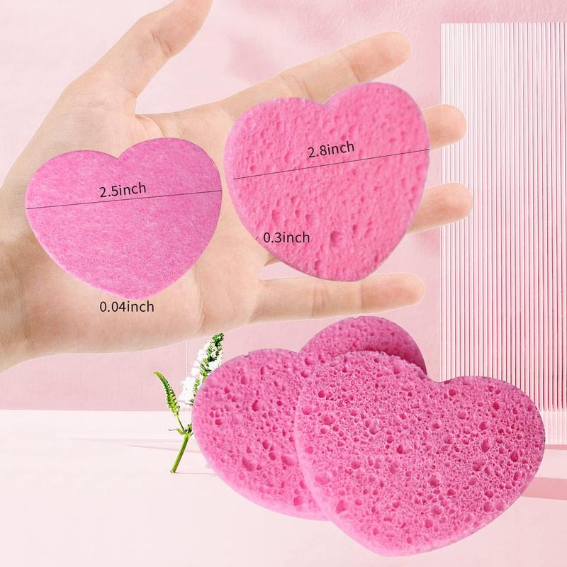 50-Count Facial Sponges Compressed Natural Cellulose Sponge Heart Shape Face Sponge for Face Cleansing Exfoliating and Makeup Removal, Pink Skincare Comfort