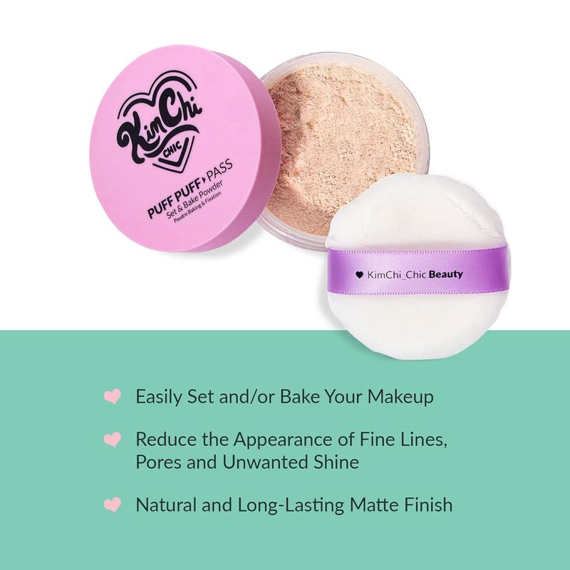 Beauty Puff Puff Pass Set and Bake Powder, Loose Face Powder with Extra Fluffy Setting Powder Puff, Soft Natural Face Makeup for Uneven Skin Tone, 03 Translucent