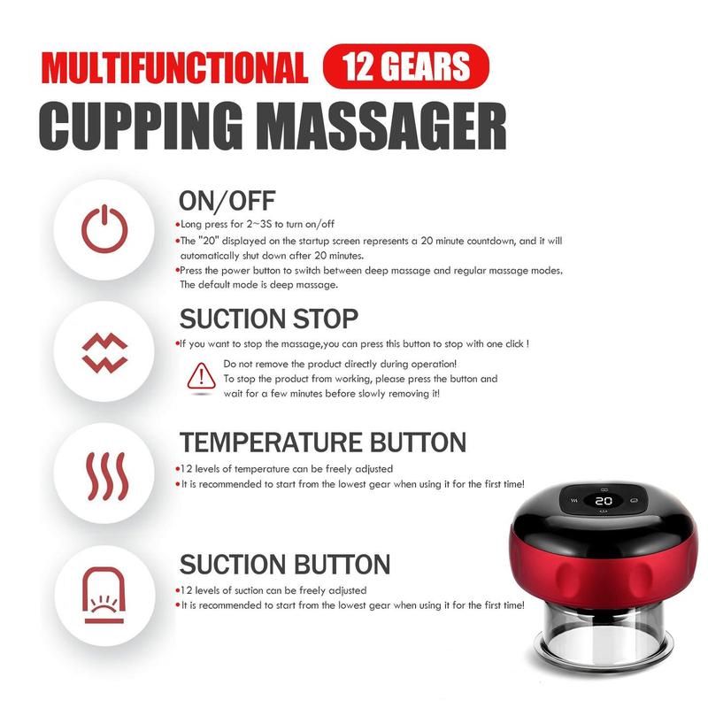 Portable Electric Cupping Tool, Smart Electric Home Vacuum Cupping Machine, Rechargeable Electric Heated Gua Sha Machine, 12 Gear