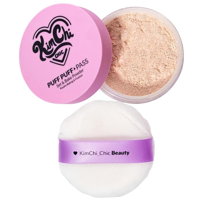 Beauty Puff Puff Pass Set and Bake Powder, Loose Face Powder with Extra Fluffy Setting Powder Puff, Soft Natural Face Makeup for Uneven Skin Tone, 03 Translucent