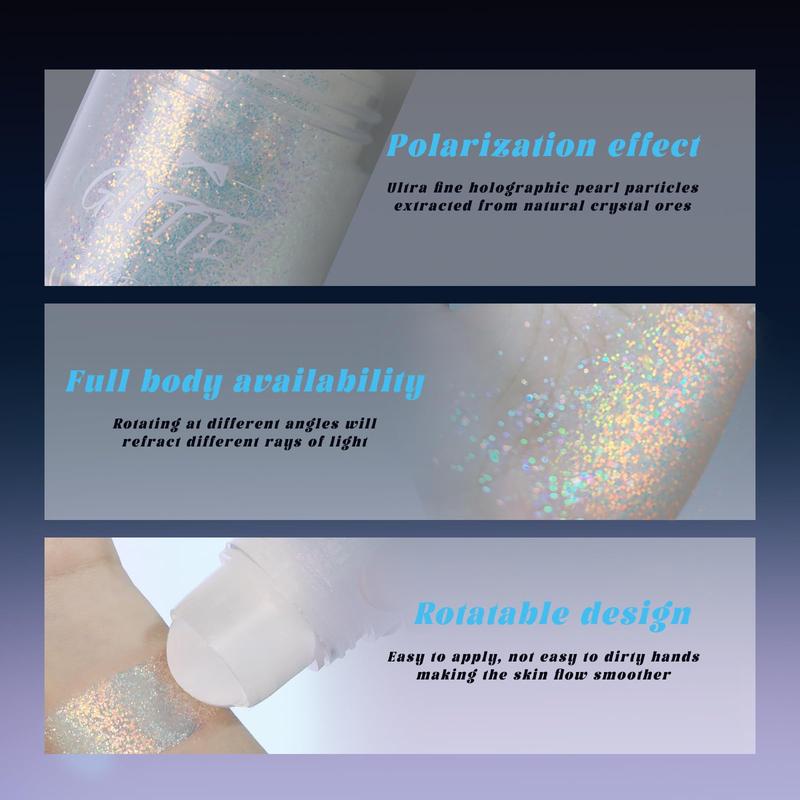 Roll-on Body Face Hair Glitter Gel, Holographic Glitter, Chunky Sequins for Festival Party Rave Accessories Makeup Cosmetic