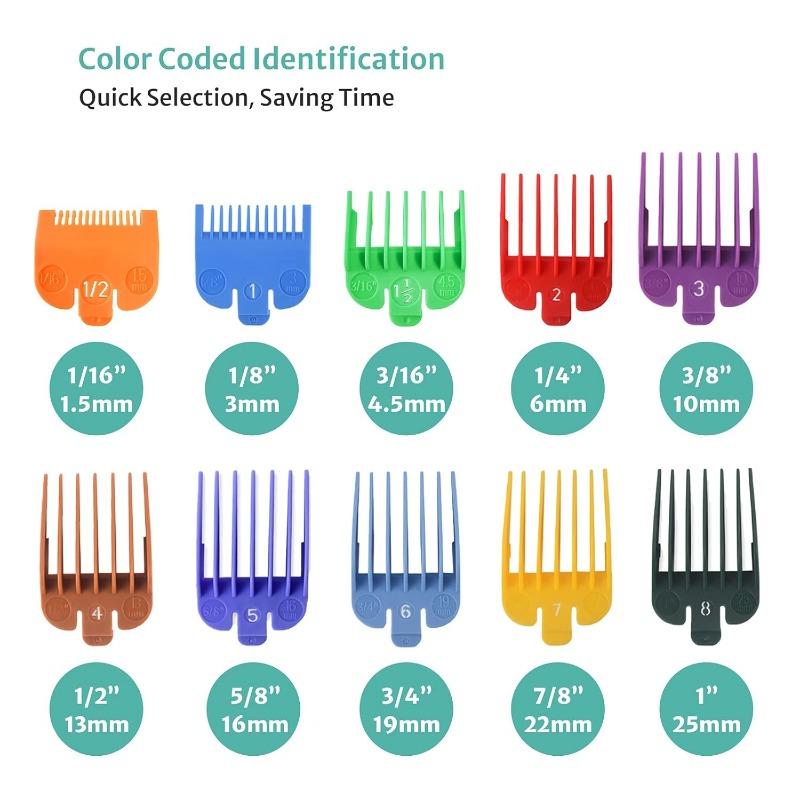 10 Professional Hair Clipper Guards Cutting Guides Fits for Wahl Clippers with Organizer, Color Coded Clipper Combs Replacement - 1 16