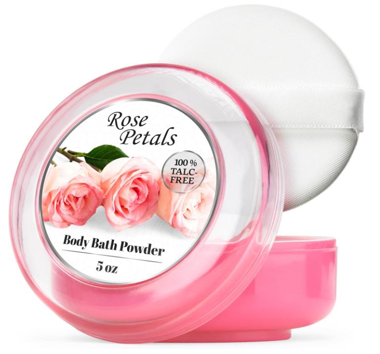 BBody Bath Powder for Women, 100% Talc-Free, Elegant Rose Petals Dusting Powder with Powder Puff, Extra Large (5oz)