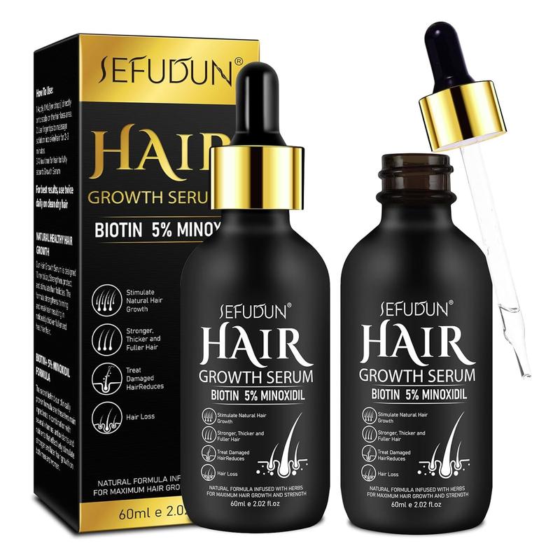 Sefudun - 5% Minoxidil for Men and Women Hair Growth Serum - Castor Oil & Biotin Hair Growth Spray Hair Regrowth Treatment for Scalp Hair Loss Hair Thinning For Thicker Longer Fuller Healthier Hair 60ML