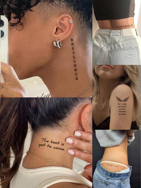 20pcs Waterproof Temporary Tattoo Stickers With English Alphabet Words, Sentences, And Quotes, For Men & Women, Can Be Used On Hands, Wrists, Collarbone, Fingers, Neck And Arms