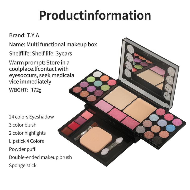 24 Color Eyeshadow Palette & 3 Color Blush Palette & 2 Color Highlights & 4 Color Lipstick & Makeup Brush Set, Professional Makeup Set for Women, Cosmetic Product for Daily Use