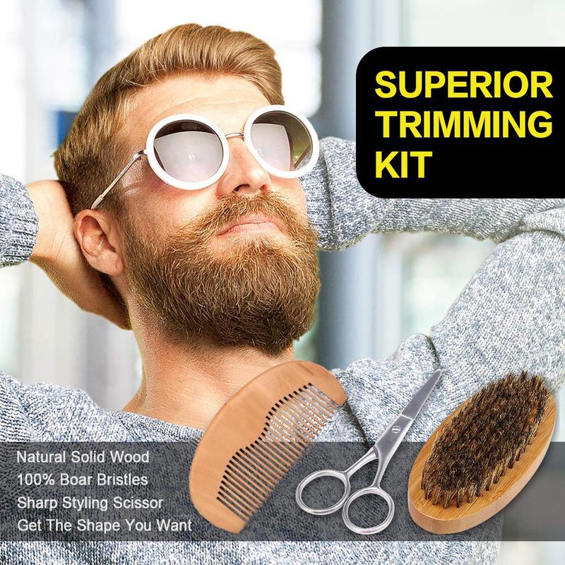 Beard Grooming Kit for Men, with Beard Shampoo, Beard Oil, Beard Balm, Beard Trimming Scissors, Beard Comb, Beard Brush,Storage Bag & Beard Apron | Beard Kit for Men Grooming and Care, Beard Men Gift Set