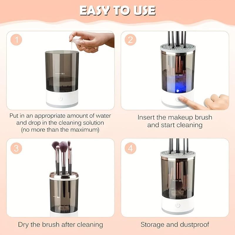 Portable Electric Makeup Brush Cleaner, USB Rechargeable Makeup Brush Cleaning Machine, Brushes Drying Rack, Makeup Tool for Women & Girls