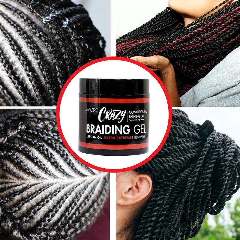 TheMORE Crazy Braiding Gel Argan Oil Extra Extreme Hold 500ml | All Hair Types, Perfect for Braiding, Twisting, Smooth Edges for Your Styling