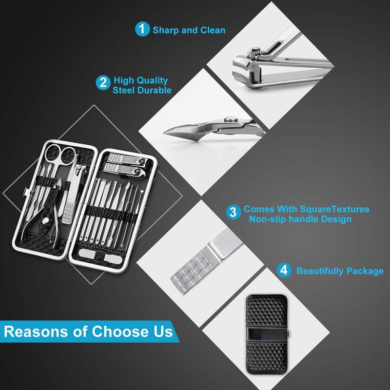 Nail Clippers Set Fingernail and Toenail Clipper Cutters, Manicure Pedicure Kit -18 Pieces Stainless Steel Professional Grooming Kits Nail Art Cutics